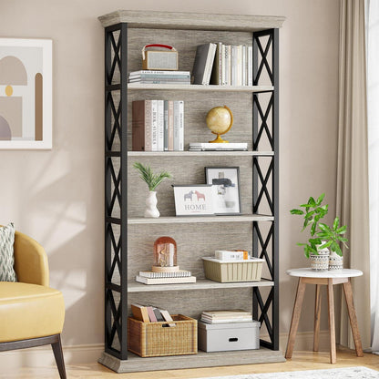 5-stufiges Bücherregal grau – Industriedesign & Stauraum