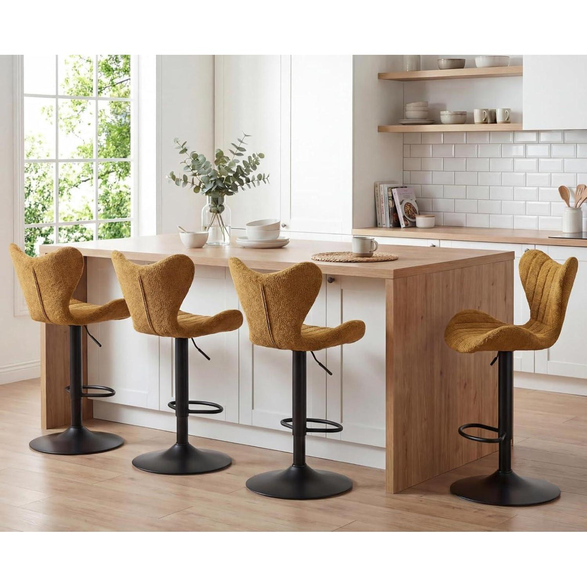 Barhocker Set 2er – Chenille, Höhenverstellbar & Fußstütze