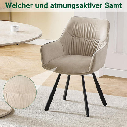 Drehbarer Esszimmerstuhl Set 4er – Samt, Khaki