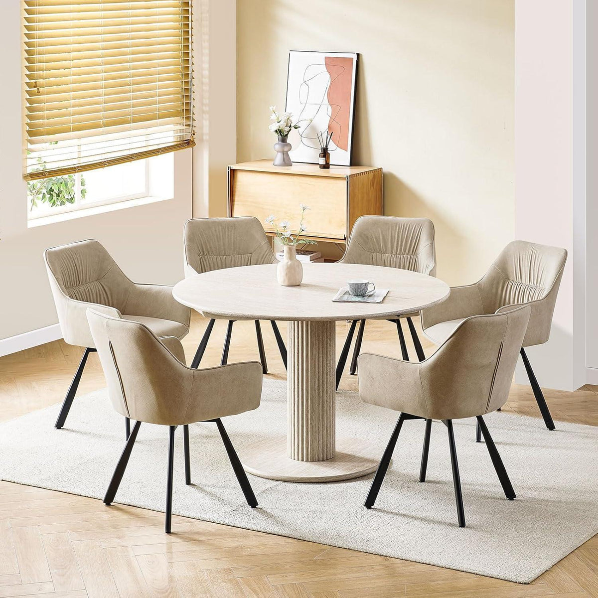 Drehbarer Esszimmerstuhl Set 4er – Samt, Khaki