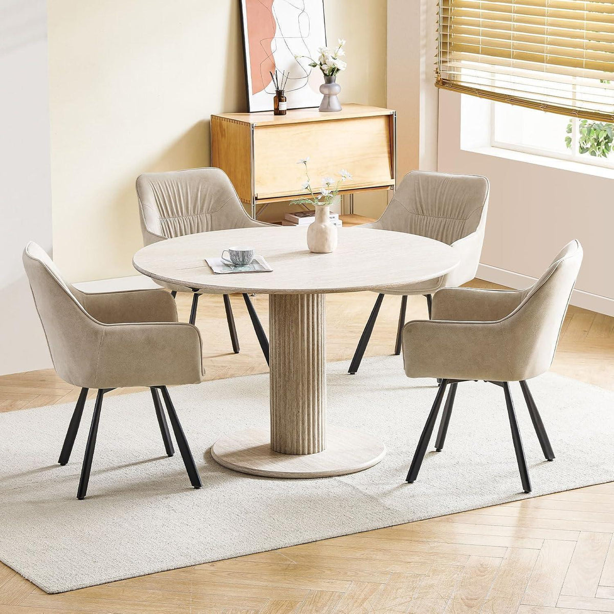Drehbarer Esszimmerstuhl Set 6 – Samt, Khaki, 360°
