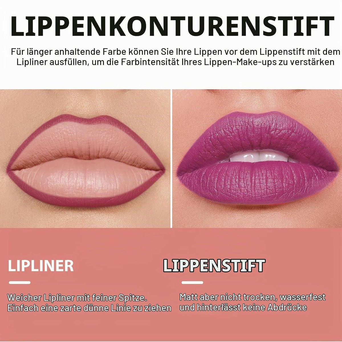 Mattes Lippen-Set: 6 Lipliner + 6 Lippenstifte – Natürliche Töne