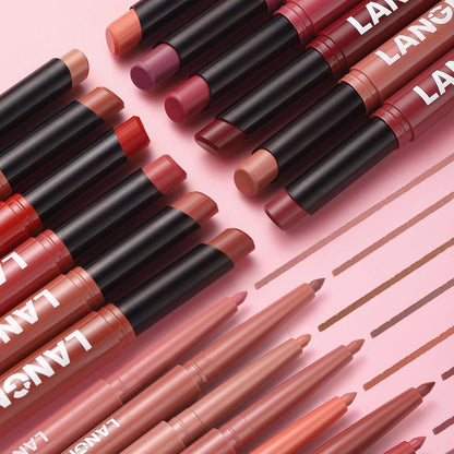 Mattes Lippen-Set: 6 Lipliner + 6 Lippenstifte – Natürliche Töne