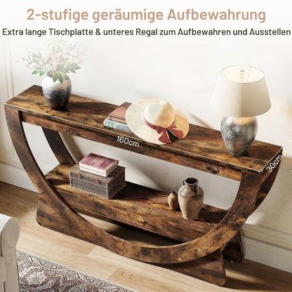 Konsolentisch 160 cm mit Ablage – Schmaler Flurtisch Holz