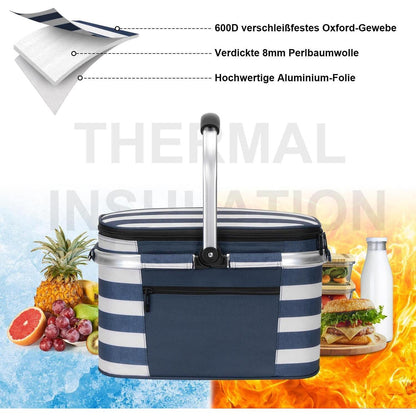 Faltbare Kühltasche & Picknickkorb für 2 Personen – Blau/Weiß