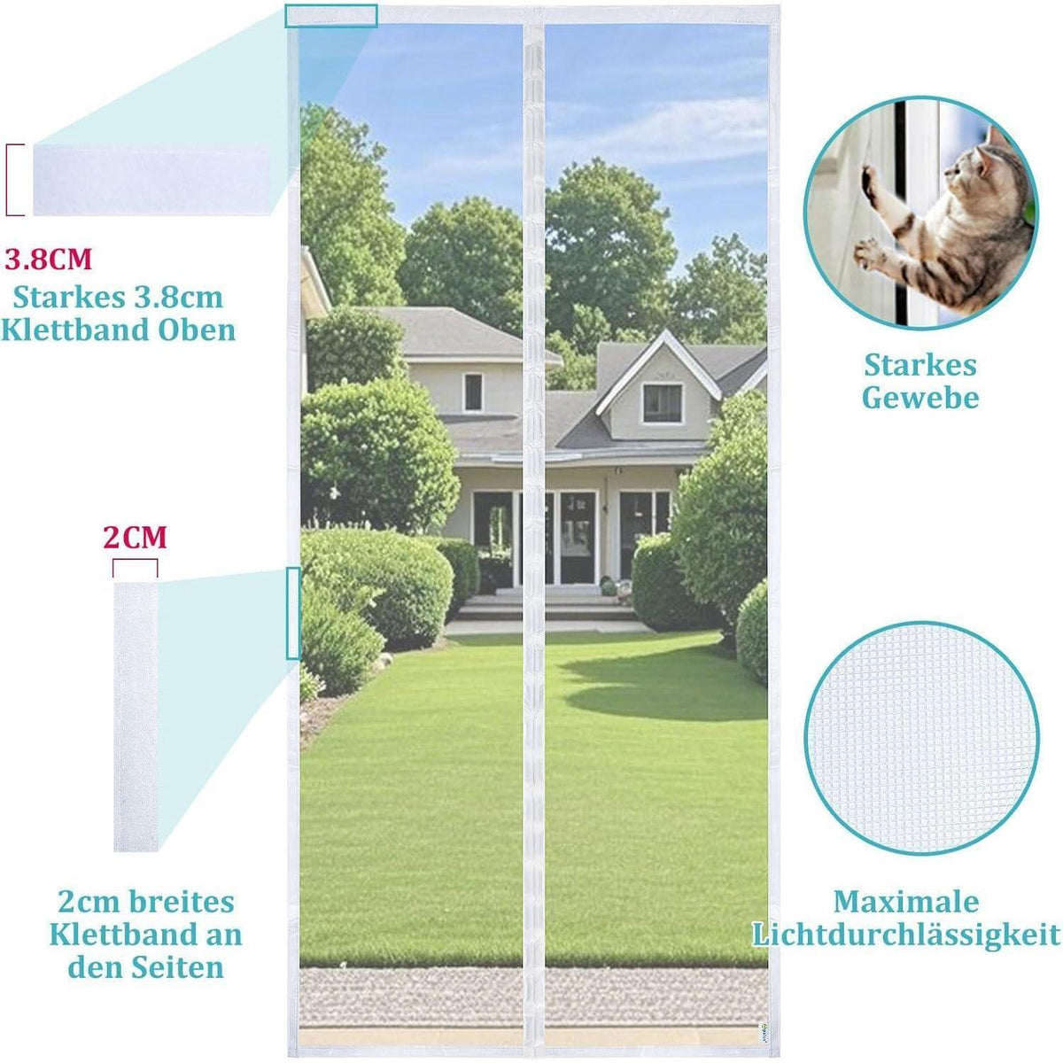 Magnetischer Fliegengitter Tür 80x210cm Weiß Robust