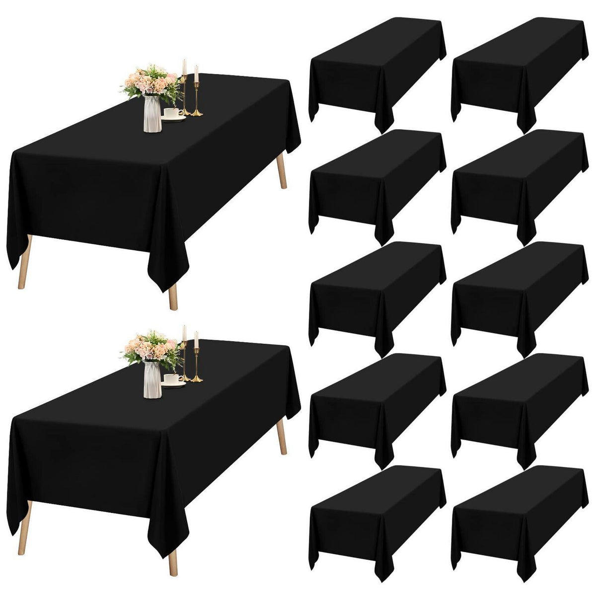 12x Schwarz Tischdecke 153x320cm – Rechteckig & Waschbar