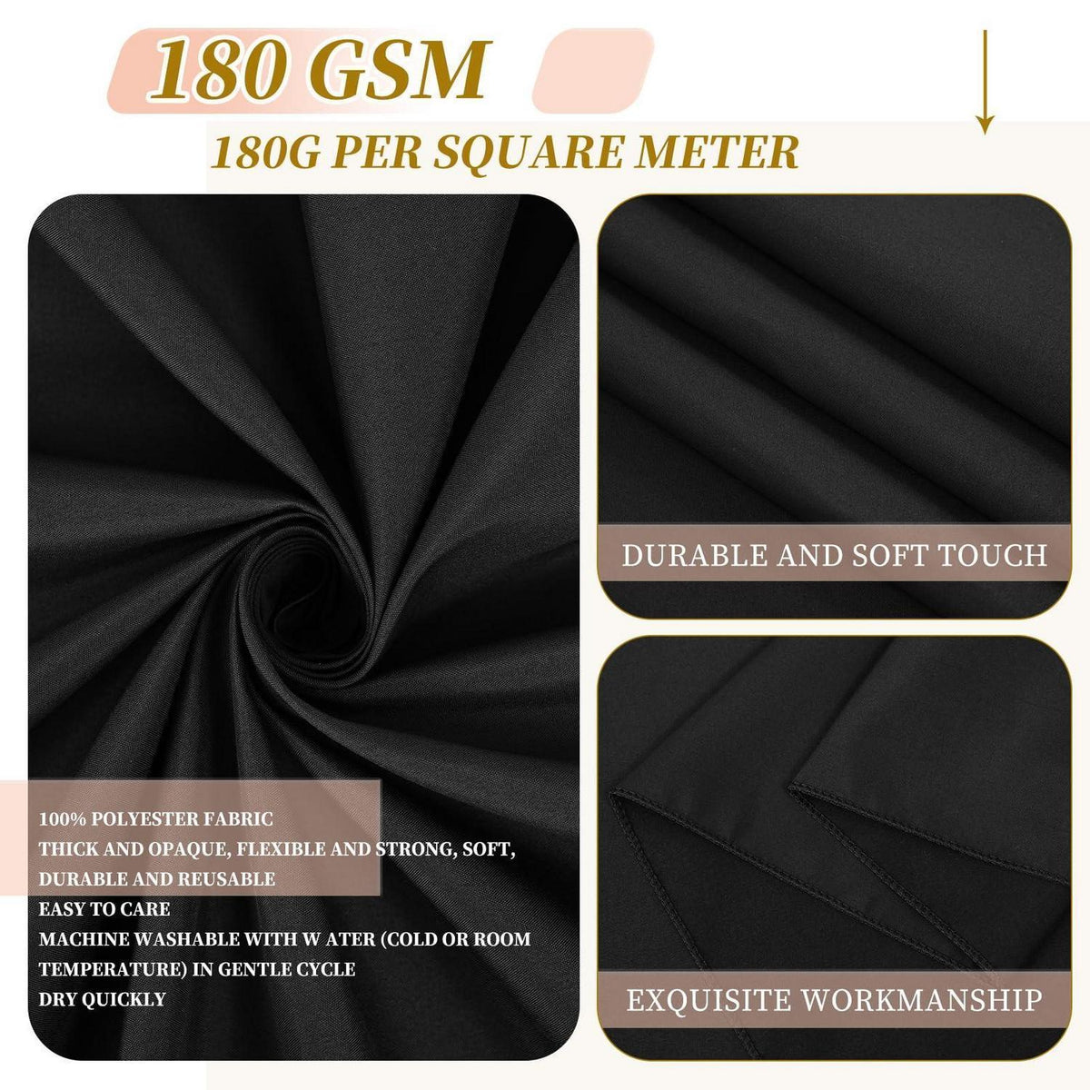 12x Schwarz Tischdecke 153x320cm – Rechteckig & Waschbar