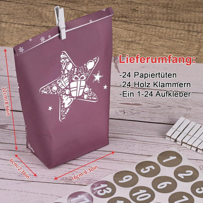 Adventskalender Tüten zum Befüllen, Rosa, 24 XXL Geschenktüten