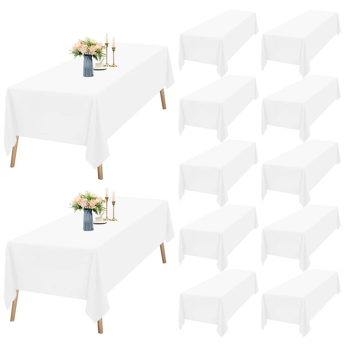 12x Weiße Tischdecken 153x320cm – Rechteckig & Waschbar