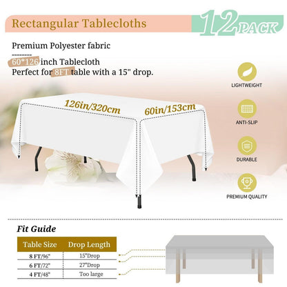 12x Weiße Tischdecken 153x320cm – Rechteckig & Waschbar