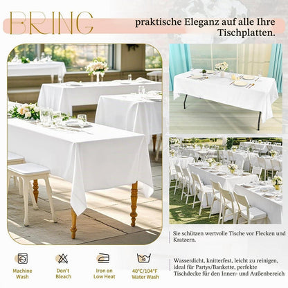 12x Weiße Tischdecke 140x240cm – Wachstischdecke für Hochzeiten