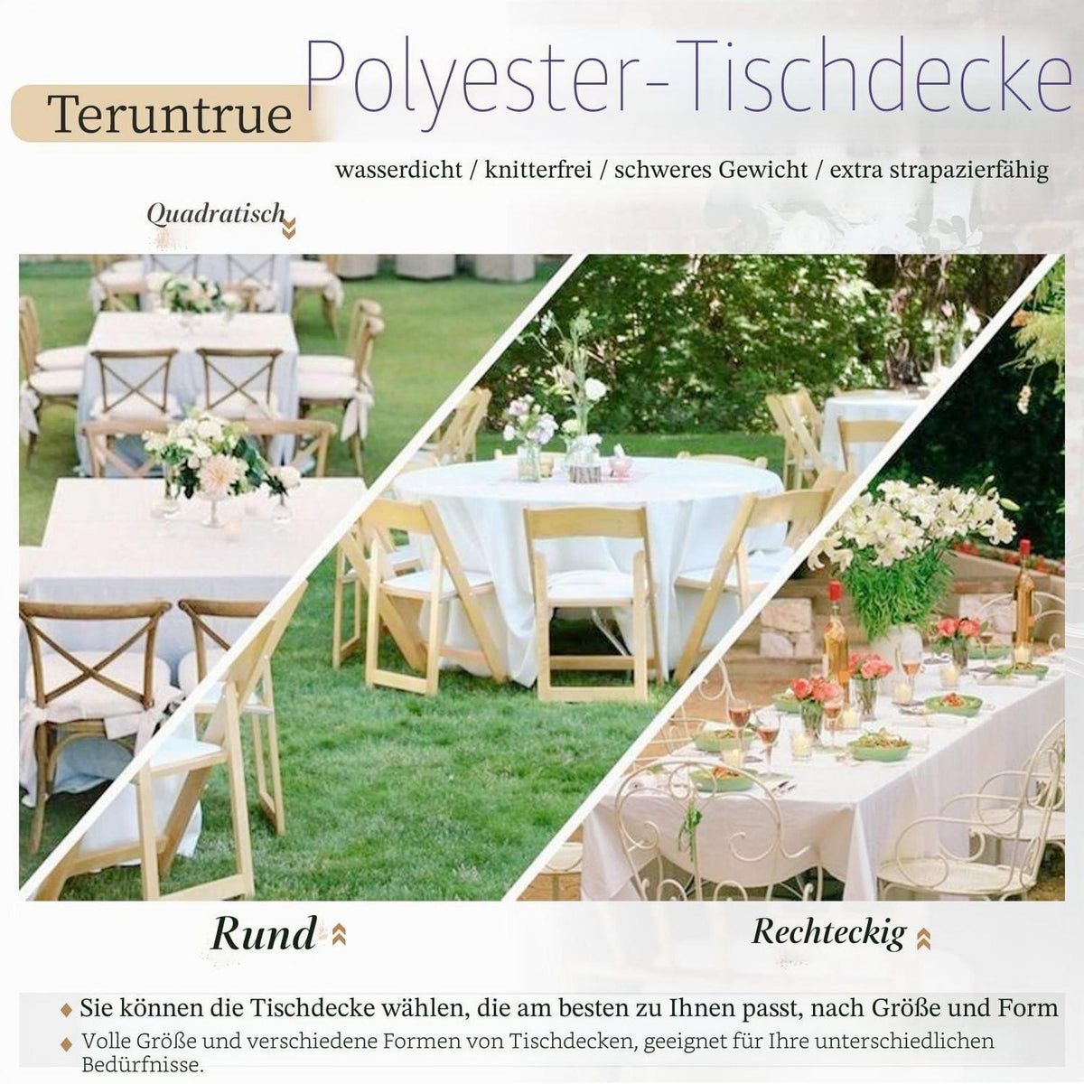12x Weiße Tischdecken 153x260cm – Rechteckig & Waschbar