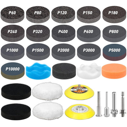 Polieraufsatz Set 174tlg. 75mm Klett Nassschleifpapier 60-10000