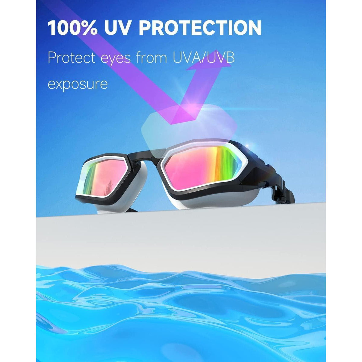 Schwimmbrille mit Anti-Beschlag und UV-Schutz, polarisierte Linse