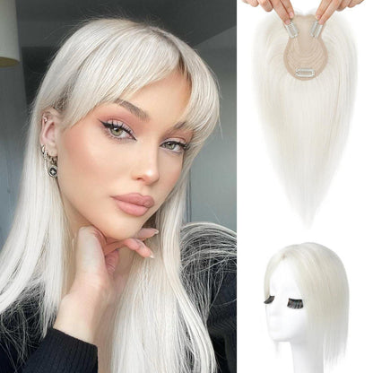 Echthaar Topper 26cm Weißblond | Volumengeber für dünnes Haar