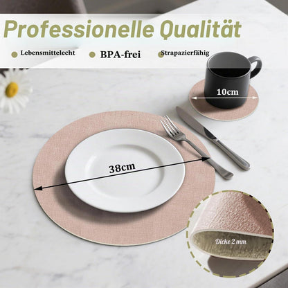 Rundes Kunstleder Platzset 6er-Set Rosa/Creme – Hitzebeständig & Pflegeleicht