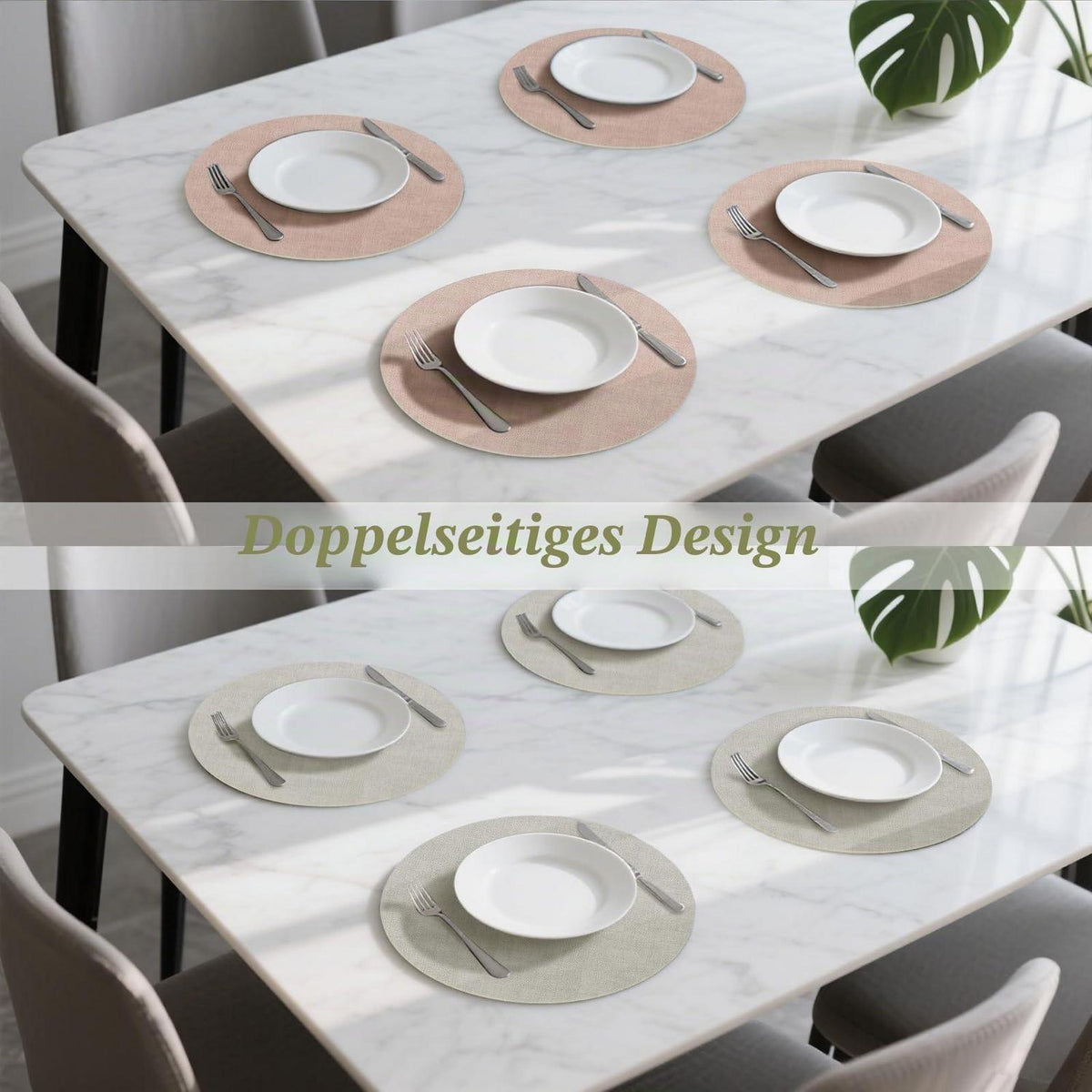 Rundes Kunstleder Platzset 6er-Set Rosa/Creme – Hitzebeständig & Pflegeleicht