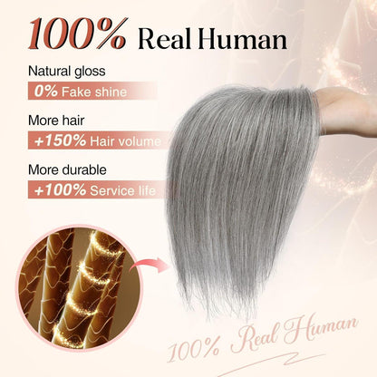 Echthaar Topper Hellgrau | 26cm Clip-in Haarteil für Volumen