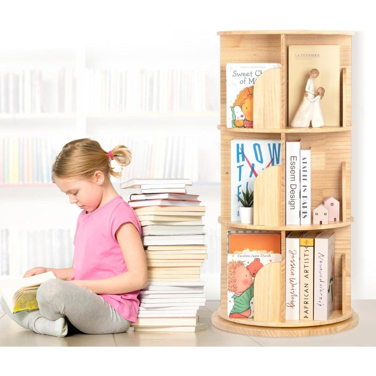 Drehbares Bücherregal Kinder aus Massivholz – 3 Etagen