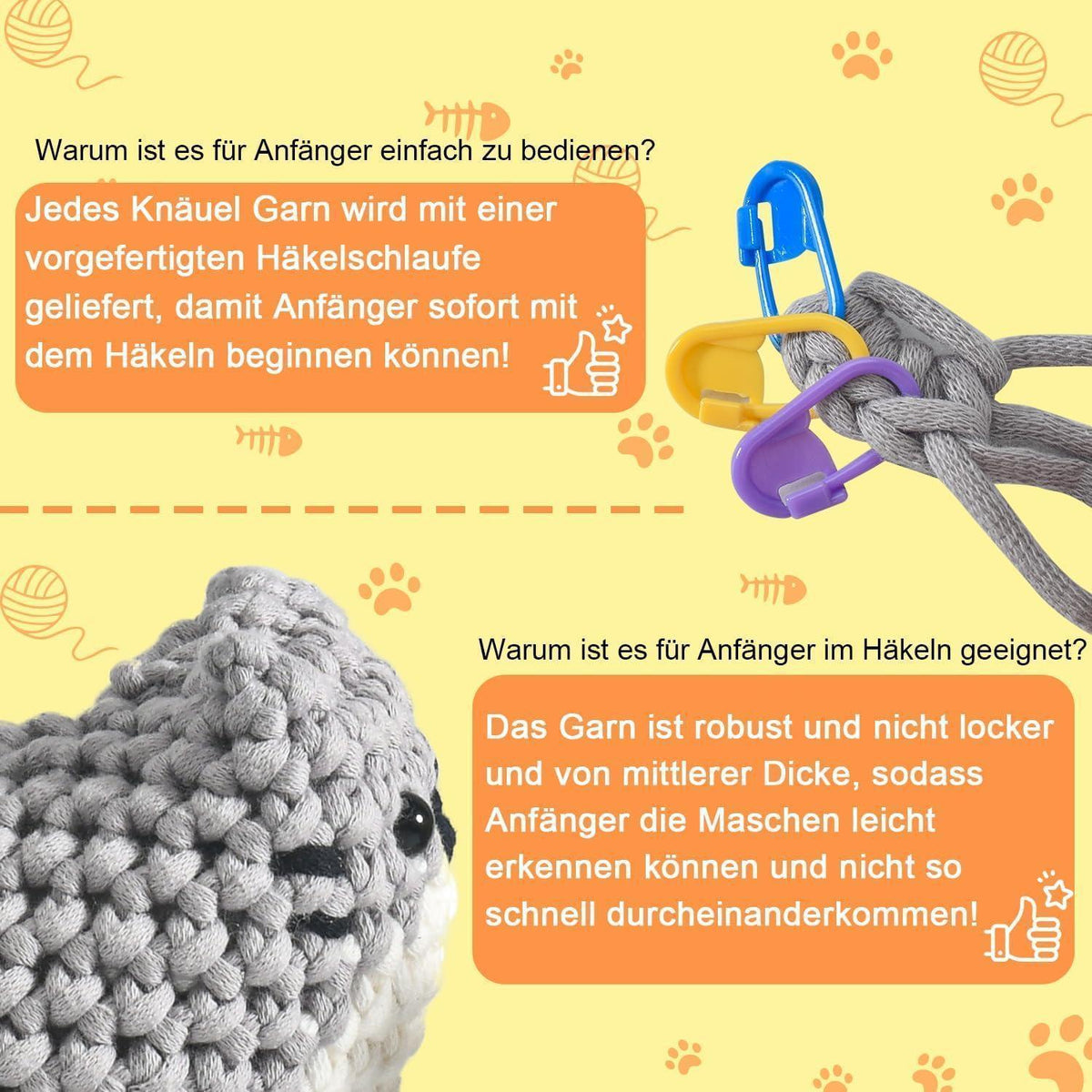 Häkelset für Anfänger: 3 süße Katzen Amigurumi zum Selbermachen