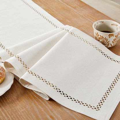 Tischläufer Off-White Modern Abwaschbar 33x180cm Polyester Leinenoptik