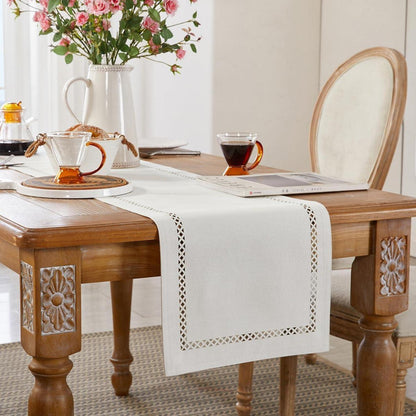Tischläufer Off-White Modern Abwaschbar 33x180cm Polyester Leinenoptik