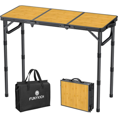 Höhenverstellbarer Campingtisch 87x40cm, 3 Höhen, Schwarzgelb