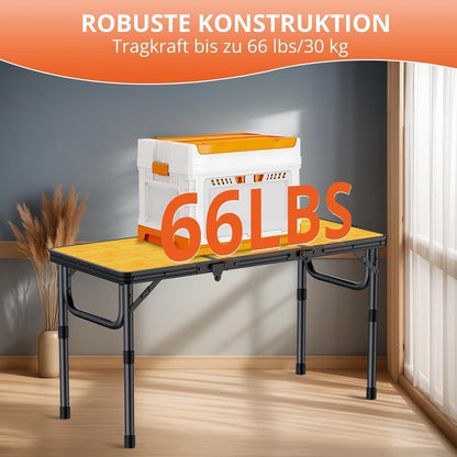 Höhenverstellbarer Campingtisch 87x40cm, 3 Höhen, Schwarzgelb