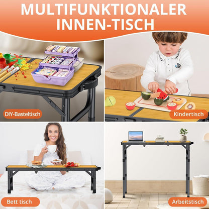Höhenverstellbarer Campingtisch 87x40cm, 3 Höhen, Schwarzgelb