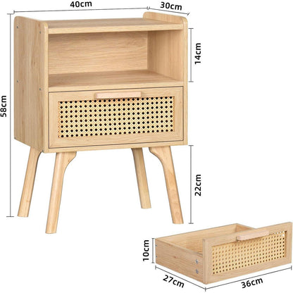 LELELINKY Nachttisch 2er Set Rattan Boho mit Schublade