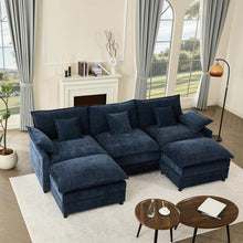 Modulares U-förmiges Sofa 3-Sitzer Navyblau mit Hocker