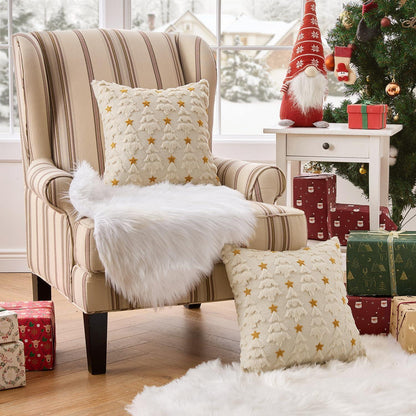 Weihnachtliche Kissenbezüge 2er Set - Samt & Wolle, Beige 50x50cm