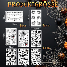 Halloween Gesichts-Tattoos 8 Blatt Fledermäuse Spinnen Augen Halskette