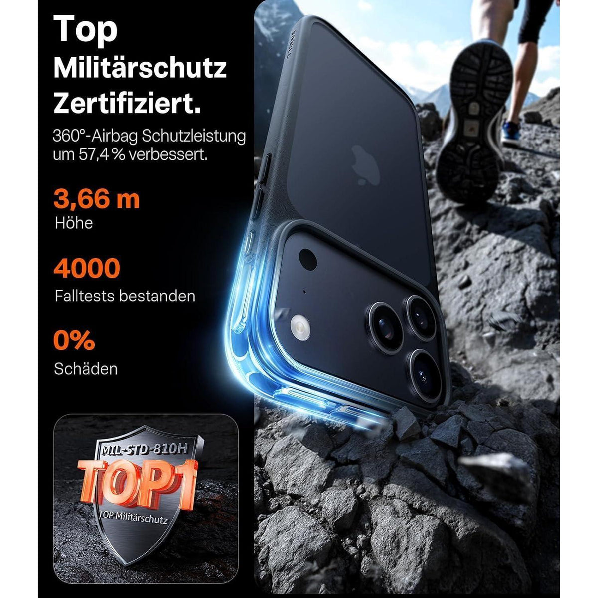 iPhone 17 Pro Hülle: Stoßfest, Kameraknopf-Schutz, Schwarz