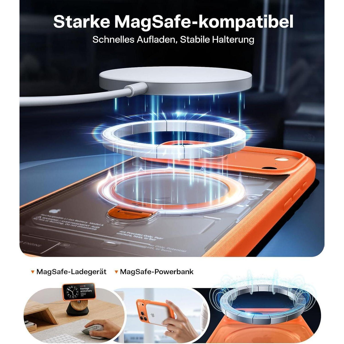 iPhone 17 Pro Max Hülle mit 360° Ständer & MagSafe - Orange