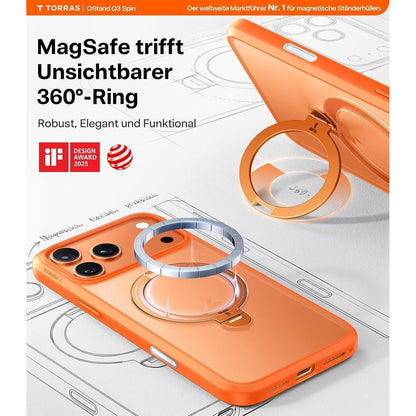 iPhone 17 Pro Max Hülle mit 360° Ständer & MagSafe - Orange
