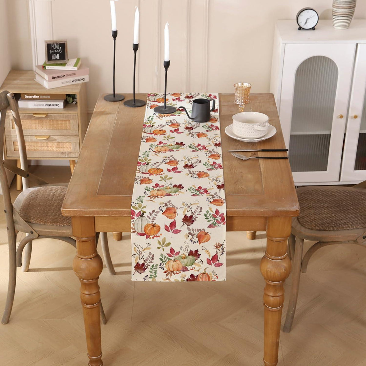 Herbst Tischläufer 40x140 cm – Orange Grün Blätter Deko