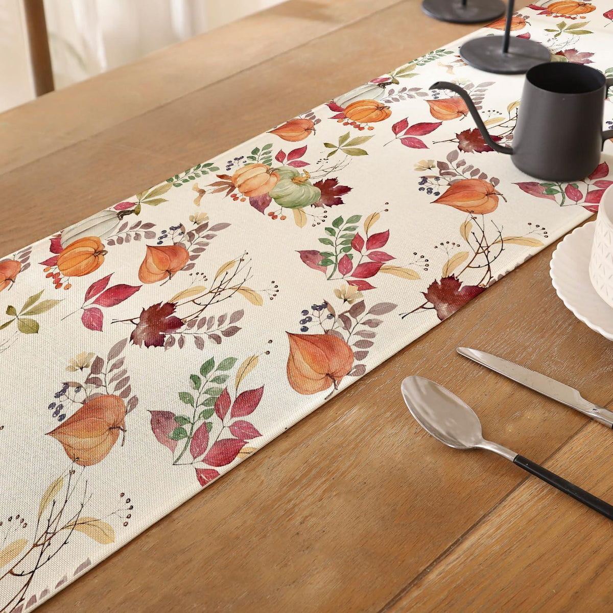 Herbst Tischläufer 40x140 cm – Orange Grün Blätter Deko