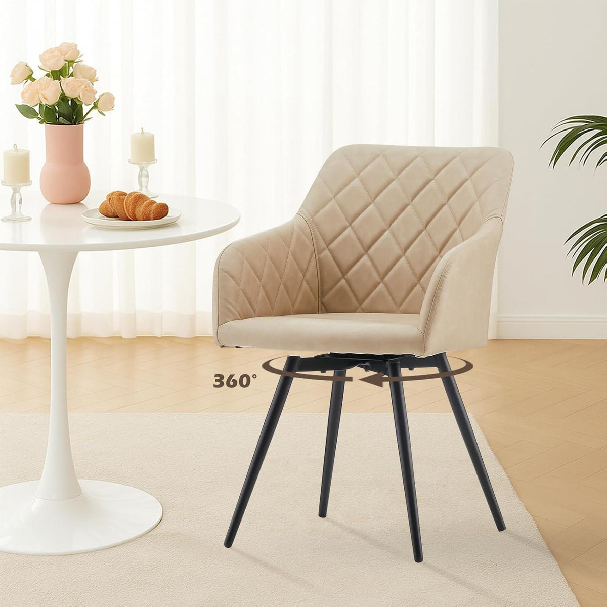 Drehbare Esszimmerstühle 2er Set, Beige Creme