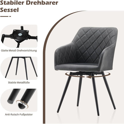 Drehbare Esszimmerstühle 2er Set – Bequeme Stühle in Lederoptik