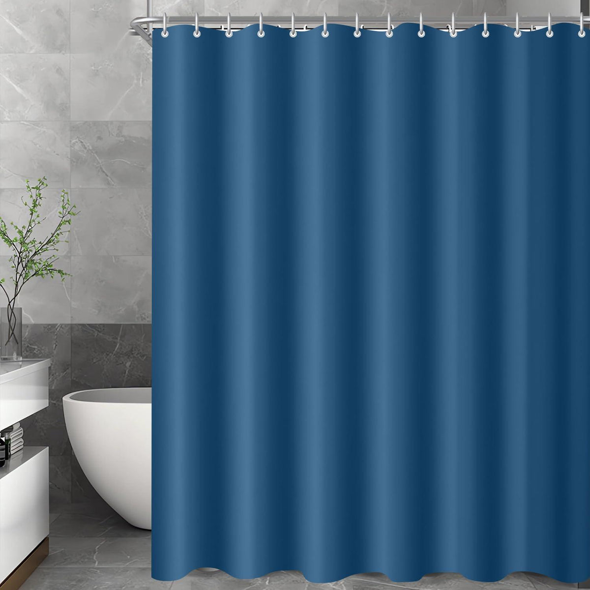 Duschvorhang 200x200 cm Dunkelblau, Wasserabweisend, Beschwerter Saum