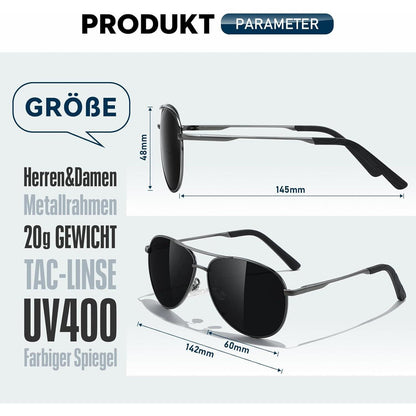 Polarisierte Sonnenbrille Unisex UV400 Vintage Metallrahmen Grau/Schwarz