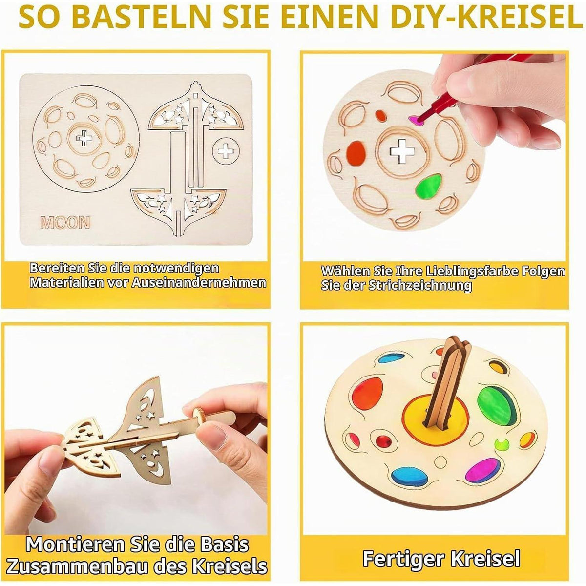 12 Planeten Holzkreisel Bastelset – Personalisierbares Weltraum-Geschenk