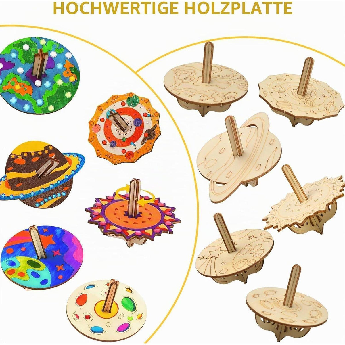 12 Planeten Holzkreisel Bastelset – Personalisierbares Weltraum-Geschenk
