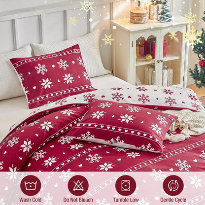 Weihnachts Bettwäsche-Set rot Schneeflocken 200x200 cm