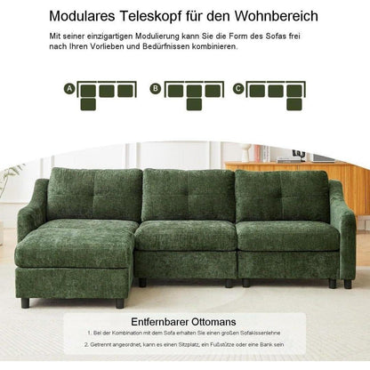 JIEXI Ecksofa mit Schlaffunktion – Dunkelgrün, 251cm