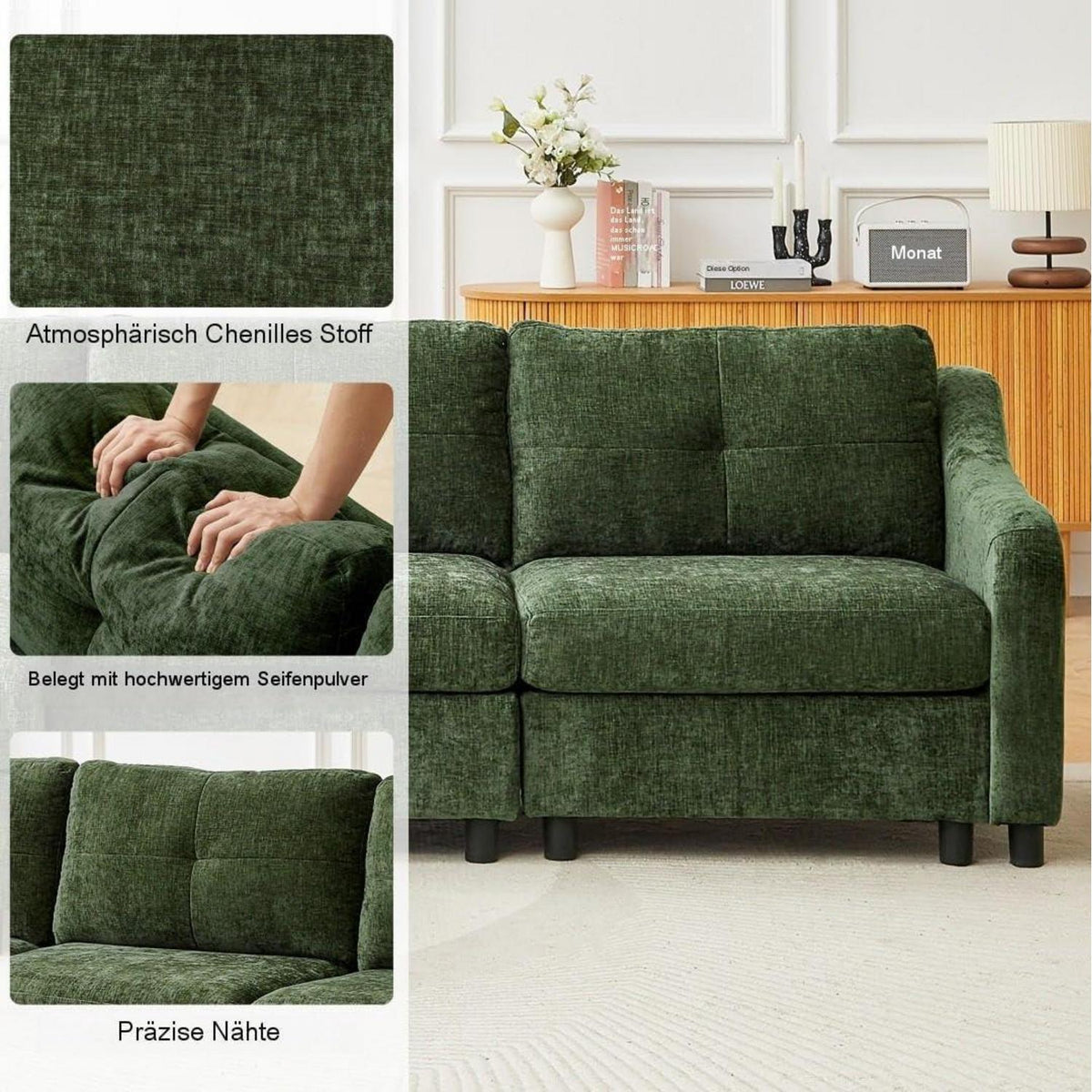 JIEXI Ecksofa mit Schlaffunktion – Dunkelgrün, 251cm