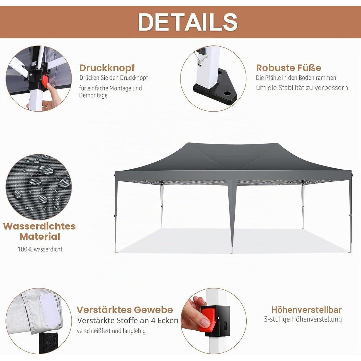 Faltpavillon 3x6m mit Seitenteilen – Wasserdicht & UV-Schutz
