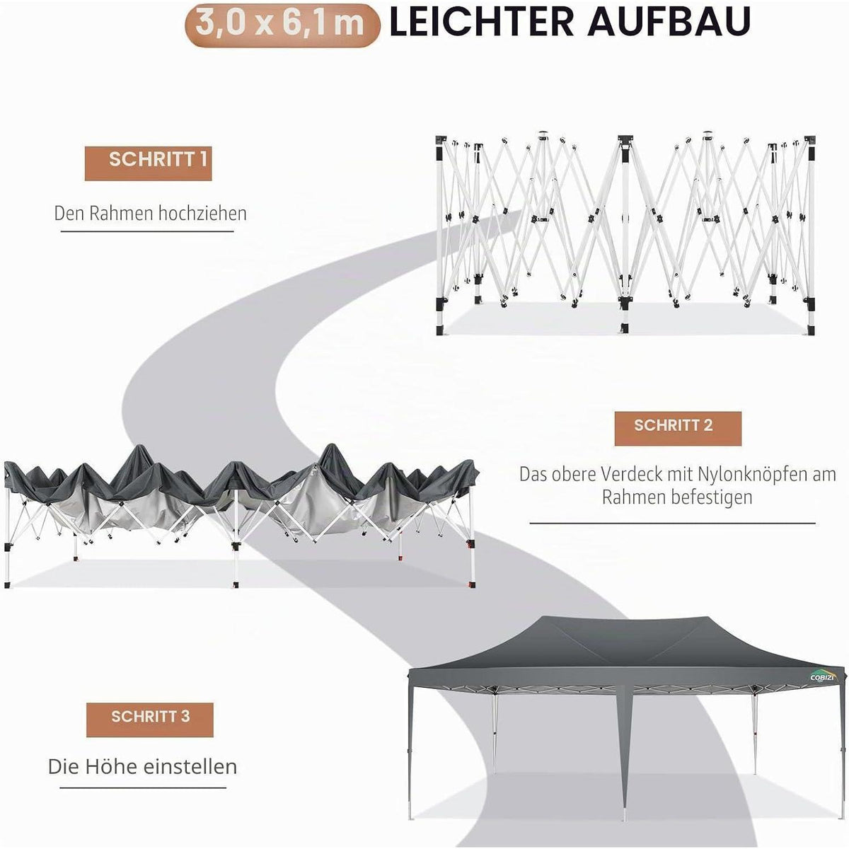 Faltpavillon 3x6m mit Seitenteilen – Wasserdicht & UV-Schutz